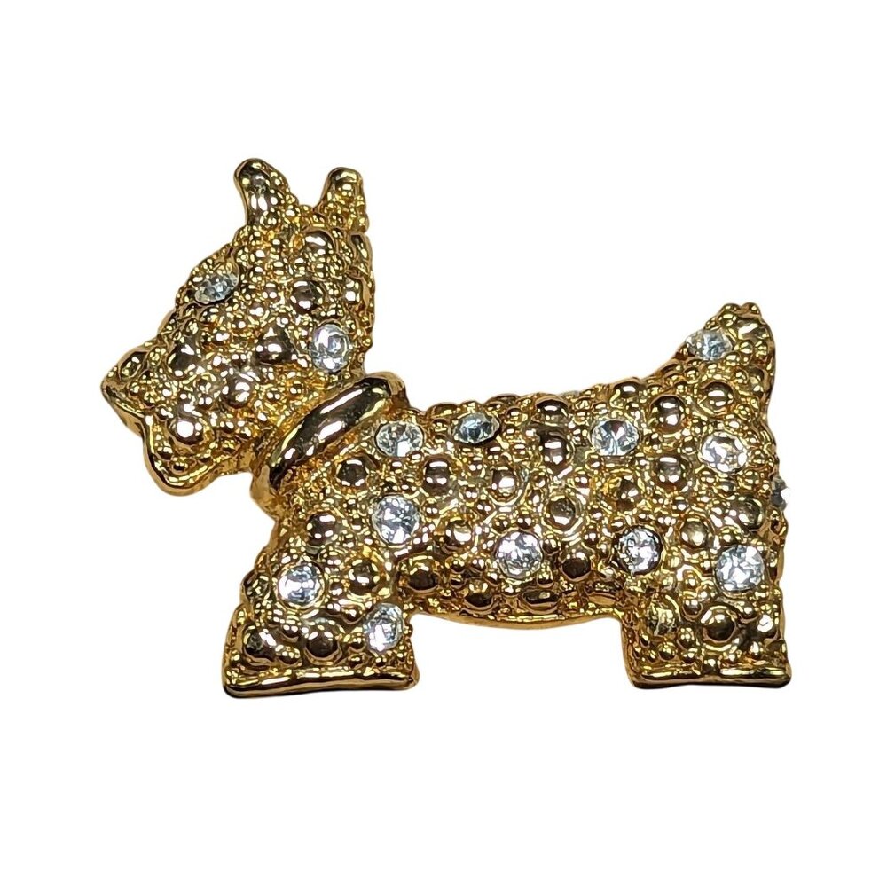 Vintage Gold Tone Rhinestone Scottish Terrier Brooch Pin